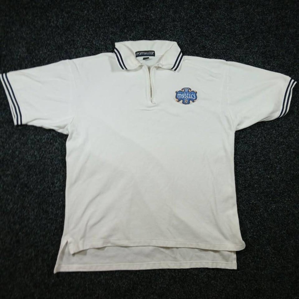 Vintage Sportsmaster Mystics Quarter Zip Polo Shirt White Navy Tipped Mens L